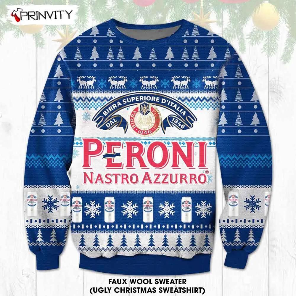 Peroni Nastro Azzurro Beer Ugly Christmas Sweater, Faux Wool Sweater, Gifts For Beer Lovers, International Beer Day, Best Christmas Gifts For 2022 - Pri