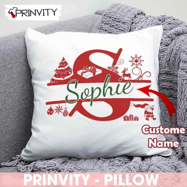 Personalized Custome Name Alphabet Red Christmas Pillow, Best Christmas Gifts For 2022, Merry Christmas, Size 14”x14”, 16”x16”, 18”x18”, 20”x20” – Prinvity