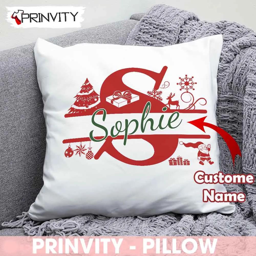 Personalized Custome Name Alphabet Red Christmas Pillow, Best Christmas Gifts For 2022, Merry Christmas, Size 14”x14”, 16”x16”, 18”x18”, 20”x20” - Prinvity