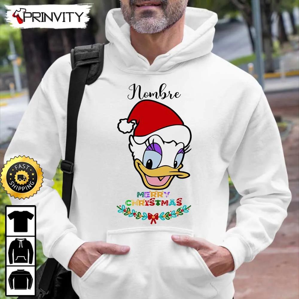 Personalized Daisy Duck Merry Christmas Sweatshirt, Custom Name, Best Christmas Gifts 2022, Happy Holidays, Unisex Hoodie, T-Shirt, Long Sleeve - Prinvity