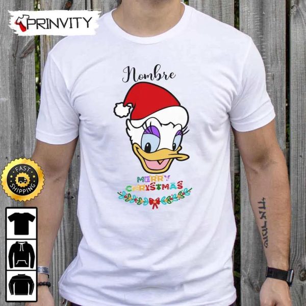 Personalized Daisy Duck Merry Christmas Sweatshirt, Custom Name, Best Christmas Gifts 2022, Happy Holidays, Unisex Hoodie, T-Shirt, Long Sleeve – Prinvity
