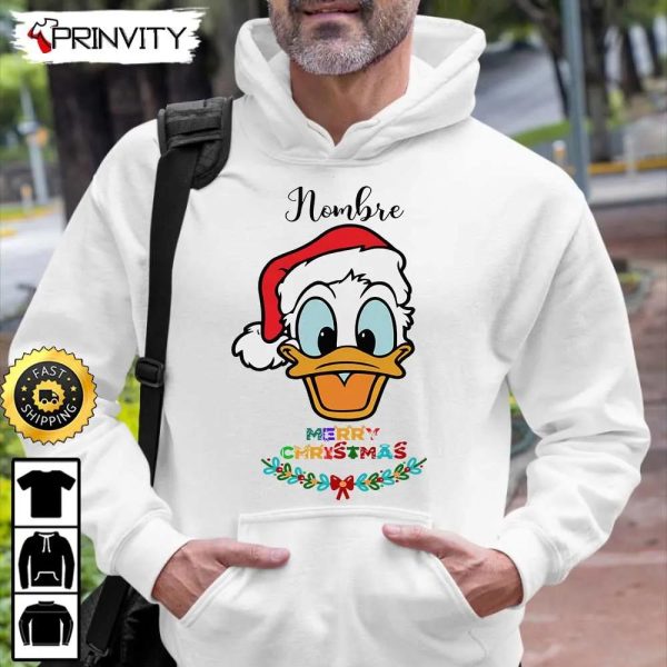 Personalized Donal Duck Merry Christmas Disney Sweatshirt, Custom Name, Best Christmas Gifts 2022, Happy Holidays, Unisex Hoodie, T-Shirt, Long Sleeve – Prinvity