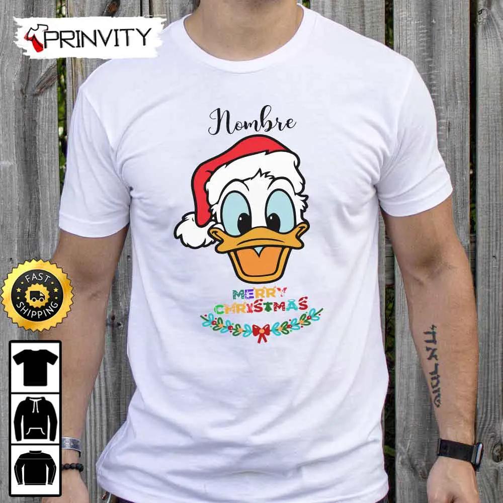 Personalized Donal Duck Merry Christmas Disney Sweatshirt, Custom Name, Best Christmas Gifts 2022, Happy Holidays, Unisex Hoodie, T-Shirt, Long Sleeve - Prinvity