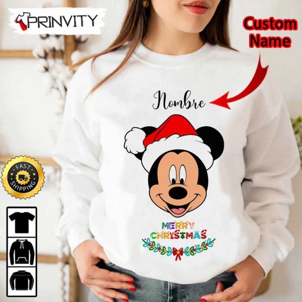 Personalized Mickey Mouse Merry Christmas Sweatshirt, Custom Name, Best Christmas Gifts 2022, Happy Holidays, Unisex Hoodie, T-Shirt, Long Sleeve – Prinvity
