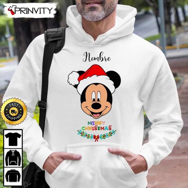Personalized Mickey Mouse Merry Christmas Sweatshirt, Custom Name, Best Christmas Gifts 2022, Happy Holidays, Unisex Hoodie, T-Shirt, Long Sleeve – Prinvity
