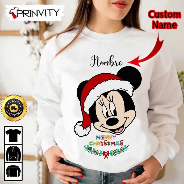 Personalized Minnie Mouse Merry Christmas Sweatshirt, Custom Name, Best Christmas Gifts 2022, Happy Holidays, Unisex Hoodie, T-Shirt, Long Sleeve – Prinvity