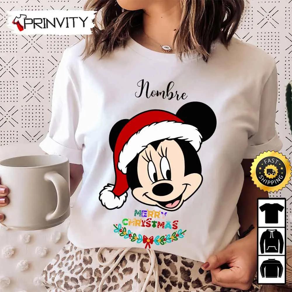 Personalized Minnie Mouse Merry Christmas Sweatshirt, Custom Name, Best Christmas Gifts 2022, Happy Holidays, Unisex Hoodie, T-Shirt, Long Sleeve - Prinvity