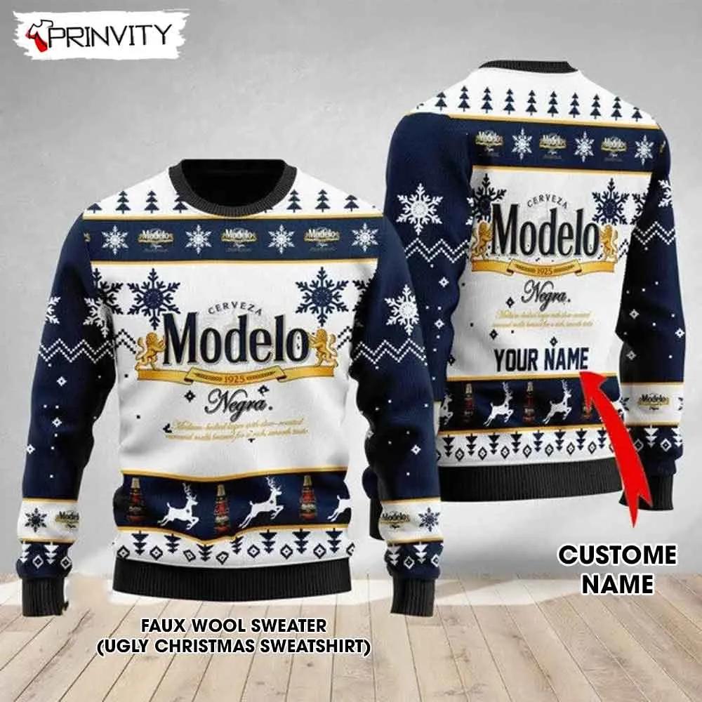 Personalized Modelo Beer Ugly Christmas Sweater, Faux Wool Sweater, Gifts For Beer Lovers, International Beer Day, Best Christmas Gifts For 2022 - Prinvity