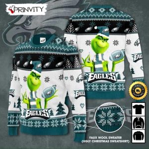 Philadelphia Eagles Grinch Knit Faux Wool Sweater (Ugly Christmas Sweater), NFL Football Lover Gifts For Fans, National Football League, Merry Christmas - Prinvity