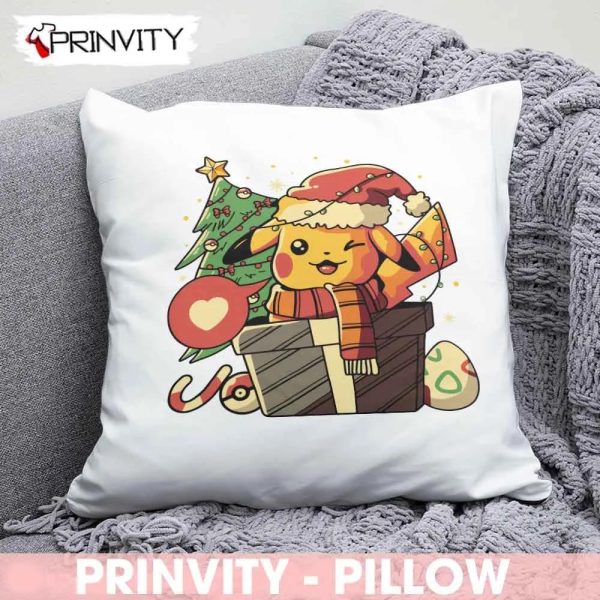 Pikachu Pokemon Best Christmas Gifts For Pillow, Merry Christmas, Happy Holidays, Size 14”x14”, 16”x16”, 18”x18”, 20”x20”  – Prinvity