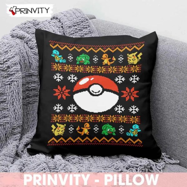 Pokemon Merry Christmas Pillow, Best Christmas Gifts 2022, Happy Holidays, Size 14”x14”, 16”x16”, 18”x18”, 20”x20” – Prinvity