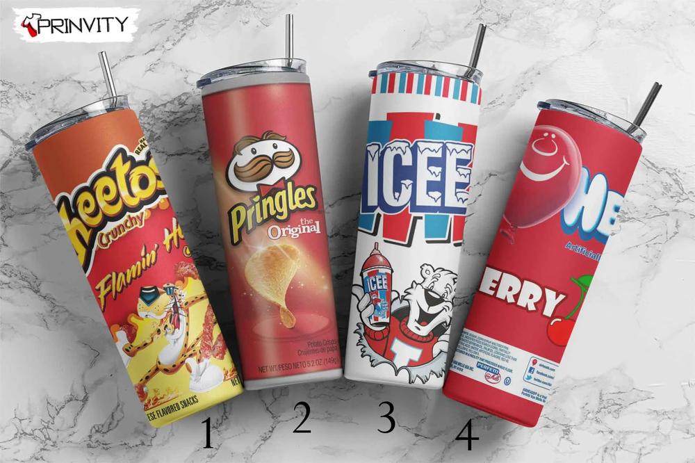 Pringles Cheetos Icee Airheads Food & Beverage 20oz Skinny Tumbler, Sliced Potato Snack, Candy Taffy, Best Christmas Gifts For 2022- Prinvity