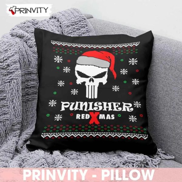 Punisher Red Xmas Best Christmas Gifts For Pillow, Merry Christmas, Happy Holidays, Size 14”x14”, 16”x16”, 18”x18”, 20”x20”  – Prinvity