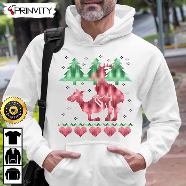 Reindeer Funny Ugly Sweatshirt, Best Christmas Gifts 2022, Merry Christmas, Happy Holidays, Unisex Hoodie, T-Shirt, Long Sleeve – Prinvity