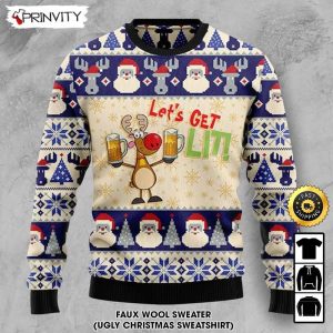 Reindeer Let's Get Lit Beer Ugly Christmas Sweater, Faux Wool Sweater, International Beer Day, Gifts For Beer Lovers, Best Christmas Gifts For 2022, Santa Claus