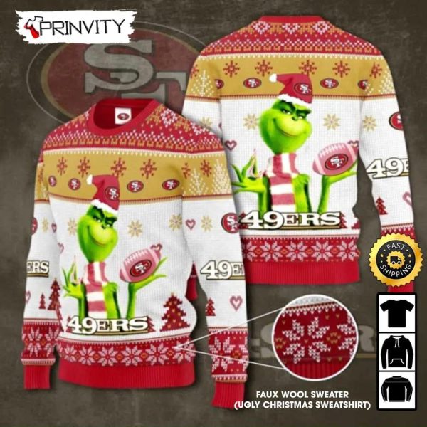San Francisco 49Ers Grinch Knit Faux Wool Sweater (Ugly Christmas Sweater), NFL Football Lover Gifts For Fans, National Football League, Merry Christmas – Prinvity