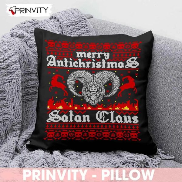 Satan Claus Merry Antichristmas Pillow, Best Christmas Gifts 2022, Happy Holidays, Size 14”x14”, 16”x16”, 18”x18”, 20”x20” – Prinvity