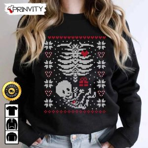 Skeleton Pregnant Baby Heart Ugly Sweatshirt Merry Christmas Happy Holidays Unisex Hoodie T Shirt Long Sleeve Prinvity HDCom0058 1