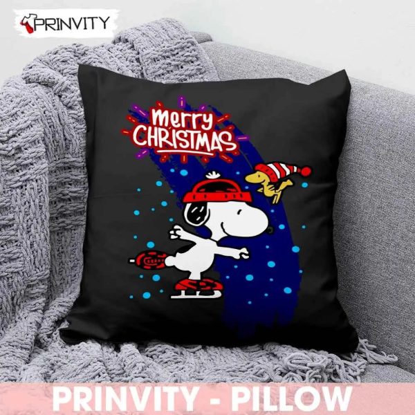 Snoopy Merry Christmas Pillow, Best Christmas Gifts 2022, Happy Holidays, Size 14”x14”, 16”x16”, 18”x18”, 20”x20” – Prinvity