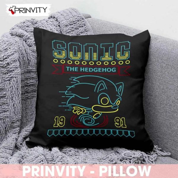 Sonic The Hedgehog 1991 Sega Pillow, Best Christmas Gifts 2022, Happy Holidays, Size 14”x14”, 16”x16”, 18”x18”, 20”x20” – Prinvity