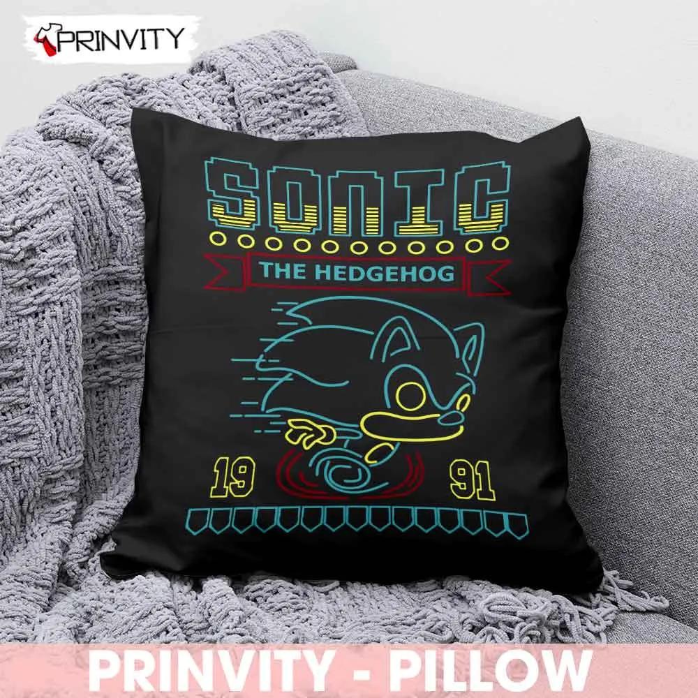 Sonic The Hedgehog 1991 Sega Pillow, Best Christmas Gifts 2022, Happy Holidays, Size 14”x14”, 16”x16”, 18”x18”, 20”x20” - Prinvity