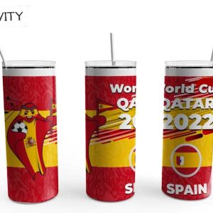 Spain World Cup Qatar 2022 20oz Skinny Tumbler, Best Christmas Gifts For 2022- Prinvity