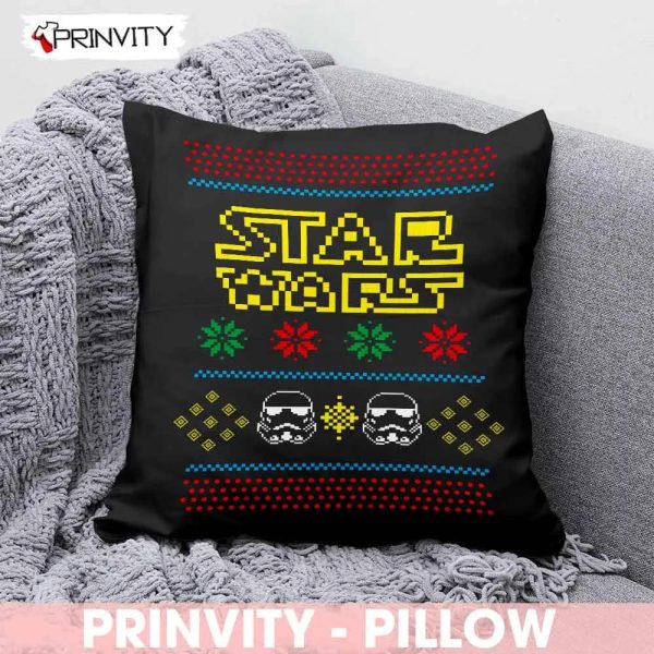 Star Wars Christmas Pillow, Best Christmas Gifts 2022, Happy Holidays, Size 14”x14”, 16”x16”, 18”x18”, 20”x20” – Prinvity