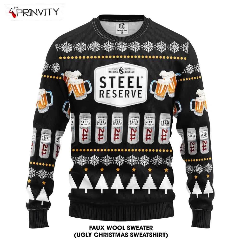 Steel Reserve Beer Ugly Christmas Sweater, Faux Wool Sweater, Gifts For Beer Lovers, International Beer Day, Best Christmas Gifts For 2022 - Prinvity