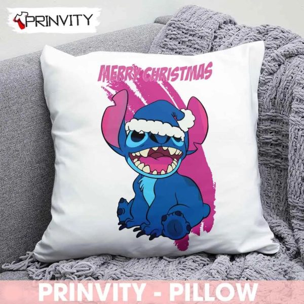 Stich Disney Mery Christmas Pillow, Best Christmas Gifts 2022, Happy Holidays, Size 14”x14”, 16”x16”, 18”x18”, 20”x20” – Prinvity