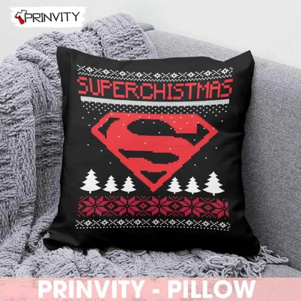 Superman Mery Christmas Pillow, Dc Comics, Best Christmas Gifts 2022, Happy Holidays, Size 14”x14”, 16”x16”, 18”x18”, 20”x20” – Prinvity