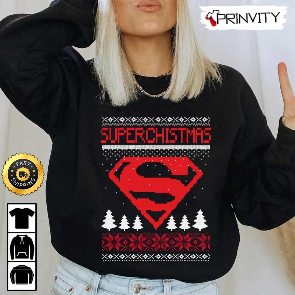Superman Mery Christmas Ugly Sweatshirt, Dc Comics, Best Christmas Gifts 2022, Happy Holidays, Unisex Hoodie, T-Shirt, Long Sleeve - Prinvity
