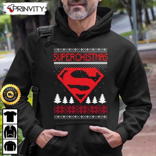 Superman Mery Christmas Ugly Sweatshirt, Dc Comics, Best Christmas Gifts 2022, Happy Holidays, Unisex Hoodie, T-Shirt, Long Sleeve – Prinvity