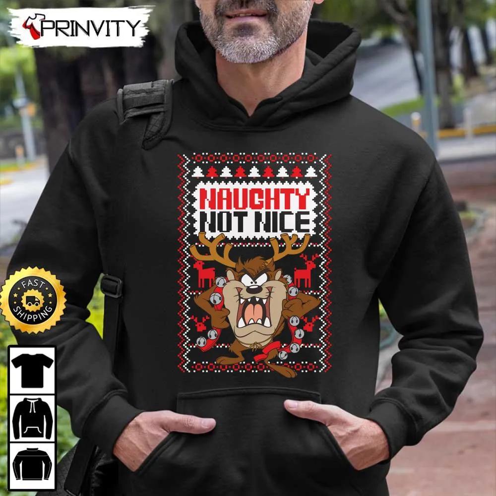 Taz Naughty Not Nice Mery Christmas Ugly Sweatshirt, Looney Tunes, Merrie Melodies, Best Christmas Gifts 2022, Happy Holidays, Unisex Hoodie, T-Shirt, Long Sleeve - Prinvity