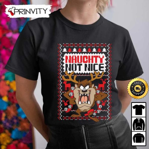 Taz Naughty Not Nice Mery Christmas Ugly Sweatshirt, Looney Tunes, Merrie Melodies, Best Christmas Gifts 2022, Happy Holidays, Unisex Hoodie, T-Shirt, Long Sleeve – Prinvity
