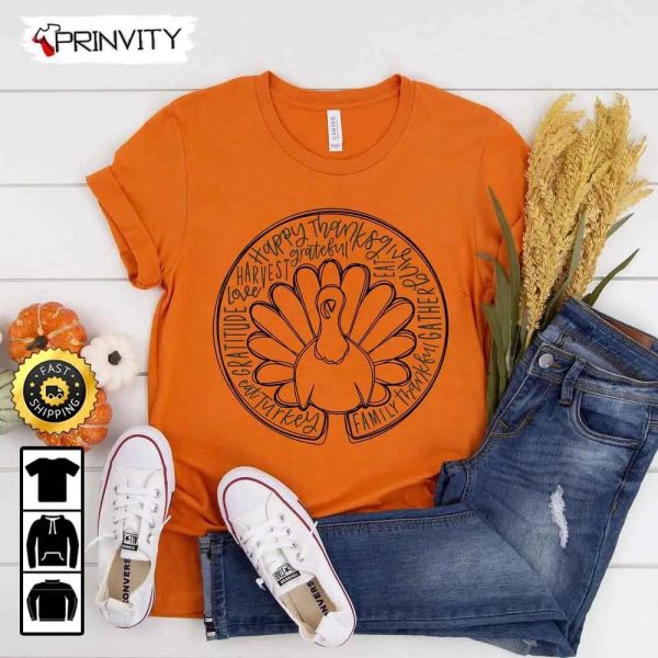 Thanksgiving Turkey Grateful Harvest T-Shirt, Best Thanksgiving Gifts 2022, Family Thankful Gather, Autumn Happy Thankful, Unisex Hoodie, Sweatshirt, Long Sleeve – Prinvity
