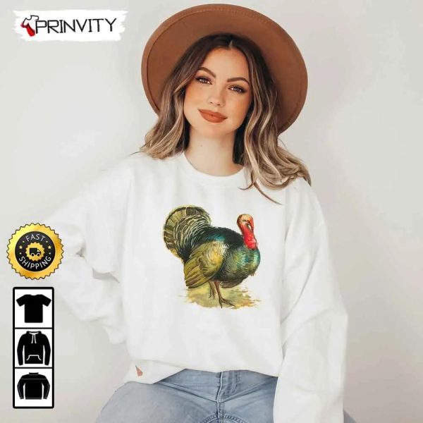Vintage Turkey Sweatshirt, Best Thanksgiving Gifts For 2022, Autumn Happy Thankful, Unisex Hoodie, T-Shirt, Long Sleeve – Prinvity