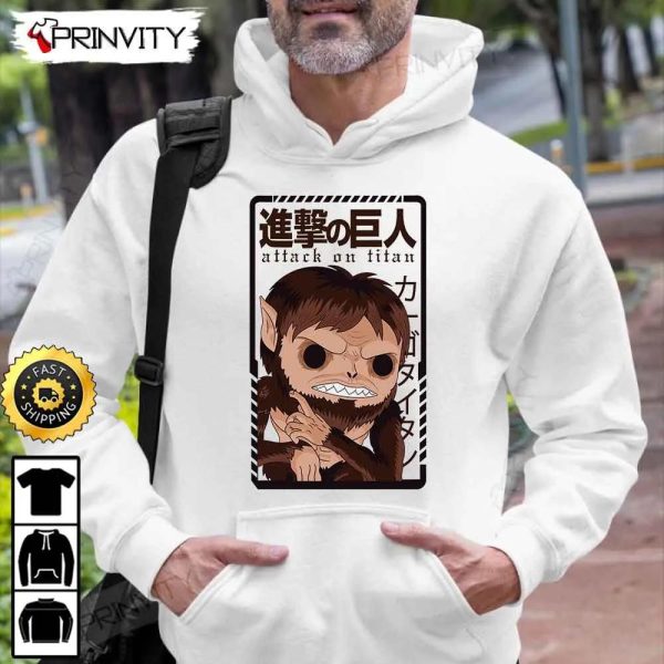 Attack On Titan Manga Beast T-Shirt, Anime Japanese Manga Series, Eren Yeager, Levi Ackerman, Shingeki No Kyojin, Unisex Hoodie, Sweatshirt, Long Sleeve – Prinvity