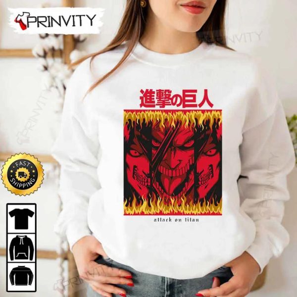 Attack On Titan Manga Eren Yeager Red T-Shirt, Attack On Titan Anime Japanese Manga Series, Levi Ackerman, Unisex Hoodie, Sweatshirt, Long Sleeve – Prinvity