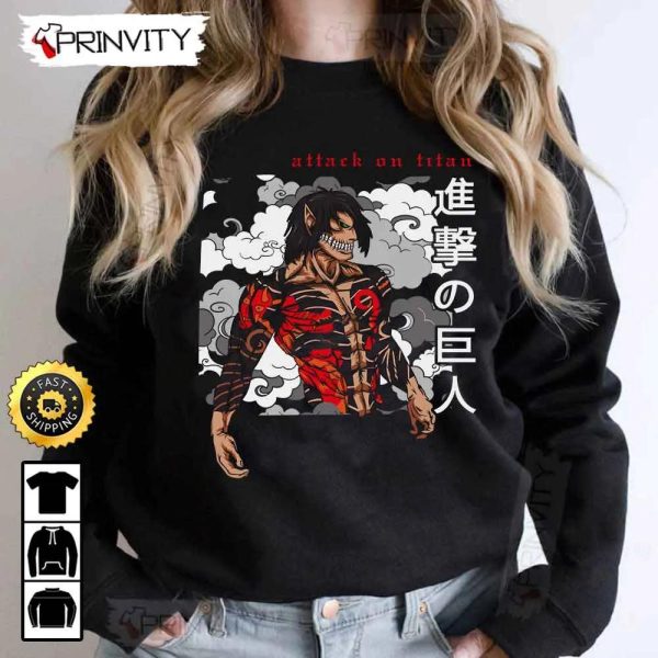 Attack On Titan Manga Eren Yeager T-Shirt, Anime Japanese Manga Series, Levi Ackerman, Mikasa Ackerman, Unisex Hoodie, Sweatshirt, Long Sleeve – Prinvity
