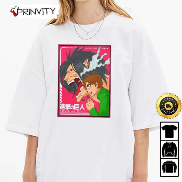 Attack On Titan Manga Eren Yeager T-Shirt, Anime Japanese Manga Series, Levi Ackerman, Mikasa Ackerman, Unisex Hoodie, Sweatshirt, Long Sleeve – Prinvity