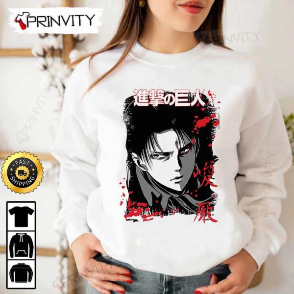 Attack On Titan Manga Levi Ackerman T-Shirt, Anime Japanese Manga Series, Eren Yeager, Unisex Hoodie, Sweatshirt, Long Sleeve – Prinvity