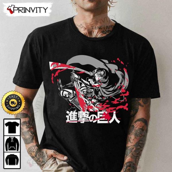 Attack On Titan Manga Mikasa Ackerman T-Shirt, Anime Japanese Manga Series, Levi Ackerman, Eren Yeager, Unisex Hoodie, Sweatshirt, Long Sleeve – Prinvity