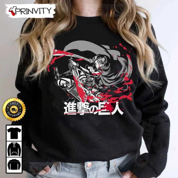 Attack On Titan Manga Mikasa Ackerman T-Shirt, Anime Japanese Manga Series, Levi Ackerman, Eren Yeager, Unisex Hoodie, Sweatshirt, Long Sleeve – Prinvity