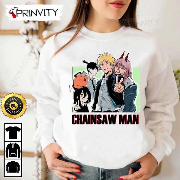 Chainsaw Man Anime T-Shirt, Aki Hayakawa, Power, Denji, Makima, Chainsaw Man Manga Series, Unisex Hoodie, Sweatshirt, Long Sleeve, Tank Top – Prinvity