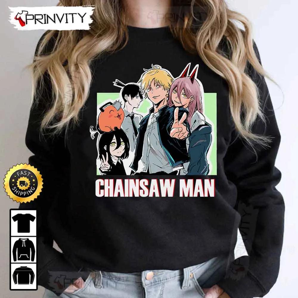 Chainsaw Man Anime T-Shirt, Aki Hayakawa, Power, Denji, Makima, Chainsaw Man Manga Series, Unisex Hoodie, Sweatshirt, Long Sleeve, Tank Top - Prinvity