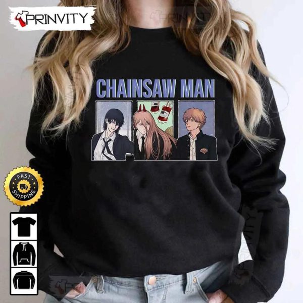 Chainsaw Man Anime T-Shirt, Denji, Power, Aki Hayakawa, Chainsaw Man Manga Series, Unisex Hoodie, Sweatshirt, Long Sleeve, Tank Top – Prinvity