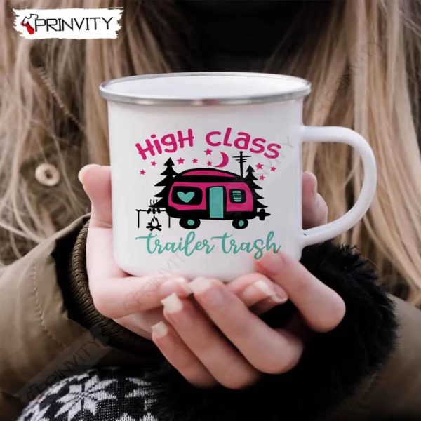 High Class Trailer Trash Camping 12oz Camping Mug, Rv Park, Campsite, Gifts For Camping Lover – Prinvity