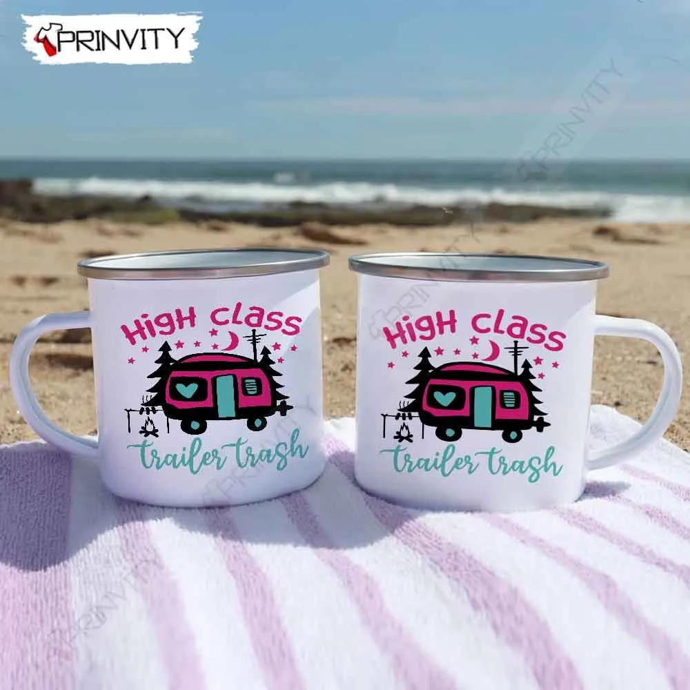 High Class Trailer Trash Camping 12oz Camping Mug, Rv Park, Campsite, Gifts For Camping Lover - Prinvity