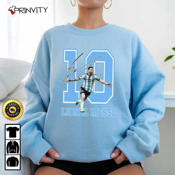 Lionel Messi M10 Signature Qatar World Cup 2022 Champion T-Shirt, Legends & Goats, M10 Best Player Wc 2022, Argentina, Unisex Hoodie, Sweatshirt, Long Sleeve – Prinvity