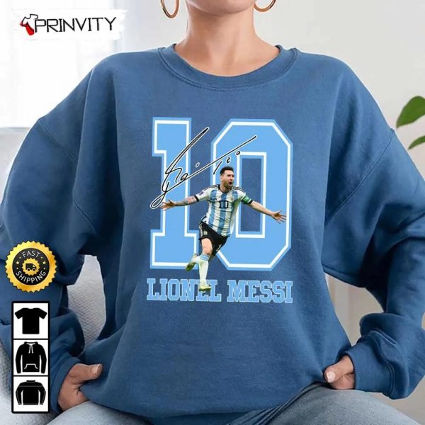 Lionel Messi M10 Signature Qatar World Cup 2022 Champion T-Shirt, Legends & Goats, M10 Best Player Wc 2022, Argentina, Unisex Hoodie, Sweatshirt, Long Sleeve – Prinvity